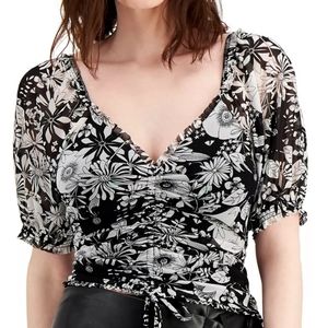 INC Ruched Floral Puff sleeves Top